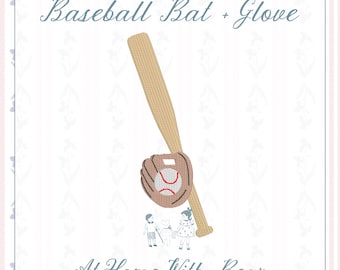 Baseball Bat + Glove, 6 sizes, Embroidery Machine Digital File