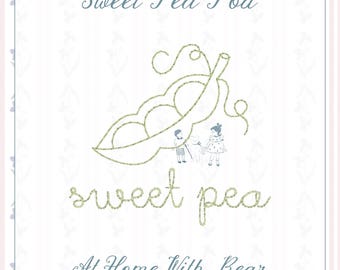 Vintage Mini Sweet Pea, 5 sizes included, Embroidery Machine Digital File