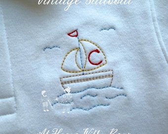 Vintage Stitch Sailboat, 2 sizes, Embroidery Machine Digital File