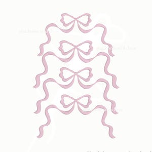 May include: Four pink layered bows with a wavy ribbon design. The bows are stacked on top of each other, with the largest bow at the bottom and the smallest bow at the top. The text "all files included" is written in black at the bottom of the image.