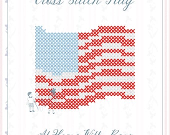 Cross Stitch Waving Flag, 4 sizes included, Embroidery Machine Digital File