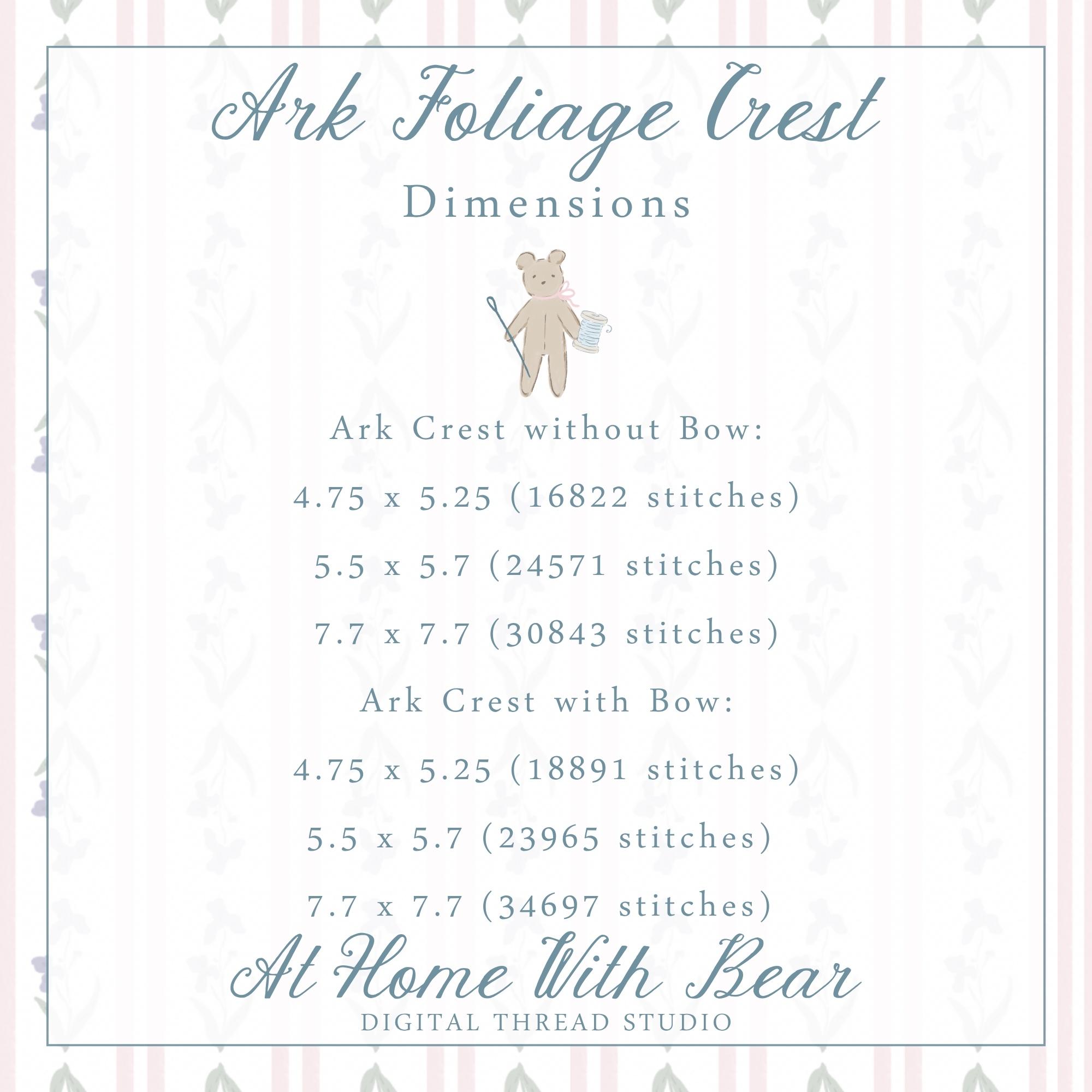 Ark Foliage Crest, With and Without Bow, 3 Sizes for Each, Embroidery ...