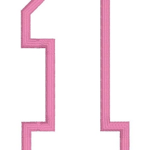 May include: Pink outlined number one. The number is a single, solid, pink outline with no fill.