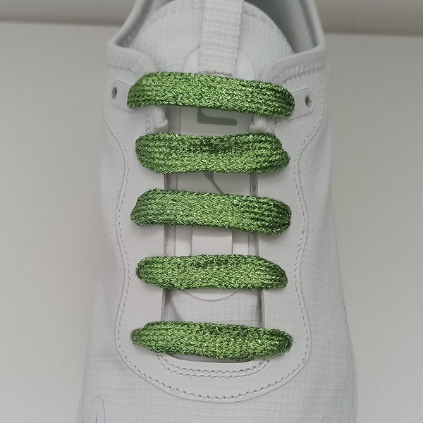 Lacets paillettes,  lacets baskets de couleur vert, lacets de chaussures originaux sneaker tennis adulte et enfant,lacet plat brillant Lurex