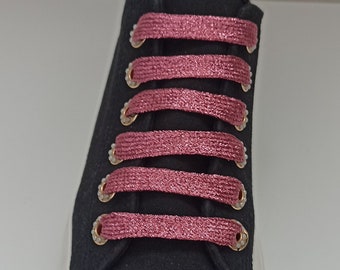 Glitter laces, pink sneaker laces, original tennis sneaker shoe laces for adults and children, shiny flat Lurex laces