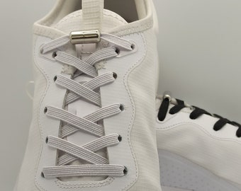 White elastic shoelaces for adult and children&#39;s shoes and sneakers, shiny metallic lurex laces, FR laces store