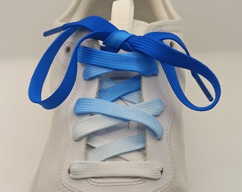 LACES in Blue White color, flat tie & dye laces, adult child baby laces, color shoe laces, original gradient flat laces