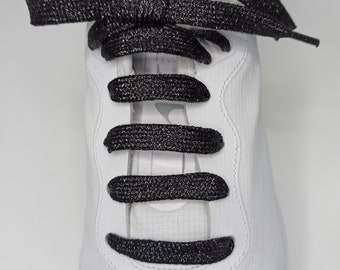 Lacci glitter, lacci sneaker neri, lacci scarpe sneaker tennis originali per adulti e bambini, lacci piatti lurex lucidi