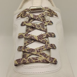 ELASTIC LACES in Cream Brown color for adult and child shoes and sneakers, shiny metallic lurex lace, FR laces store