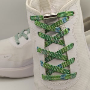 Multicolored green ELASTIC LACES for adult and children&#39;s shoes and sneakers, shiny metallic look lurex laces, FR lace shop