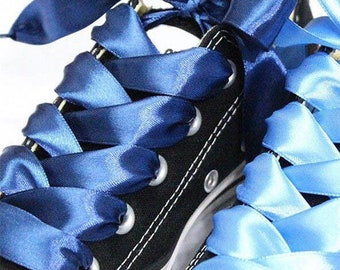 Blue satin LACES, pair of flat laces in colored satin, laces for satin casual shoes, adult child shoe laces