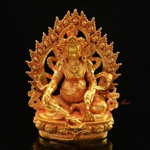 Fine Quality Gold Plated Small Yellow Dzambhala / Kubera Copper Statue for Altar / Shrine / Monastery from Patan, Nepal