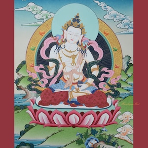 Hand Painted Guru Vajrasattva Dorjesempa Cotton Canvas Tibetan Thangka Thanka Religious Ritual Wall Hanging Scroll Painting from Patan Nepal