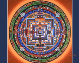 Hand Painted Kalachakra Mandala Thangka: Gold Detail Tibetan Scroll