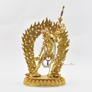 Fine Quality Hand Carved Gold Gilded Hand Face Painted Tibetan Buddhist Bajragyogini / Vajrayogini Dakini Copper Statue from Patan, Nepal