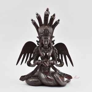 Fine Quality Hand Carved Tibetan Buddhist Naga Kanya – The Serpent Goddess Copper Alloy in Oxidation Finish Statue Rupa from Patan, Nepal