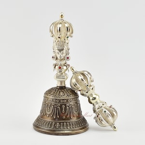 Fine Quality Hand Made Buddhist Tibetan Ritual Ceremonial Sacred Silver Vajra (Dorje) & Bell (Ghanta) Set from Patan, Nepal
