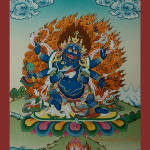Hand Painted Black Mahakala / Mahankala Cotton Canvas Tibetan Thangka Thanka Religious Ritual Wall Hanging Scroll Painting from Patan, Nepal