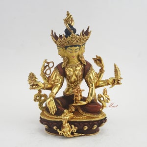 Fine Quality Hand Carved Gold Gilded Face Painted Tibetan Buddhist Ritual Vasundhara Basundhara Ritual Copper Statue Rupa from Patan, Nepal