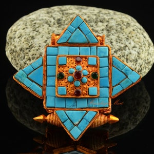 Fine Quality Hand Carved Gold Plated Decorated with Gems Stones Tibetan Buddhist Ritual Amulet Ghau Gau Prayer Box Pendant from Patan, Nepal