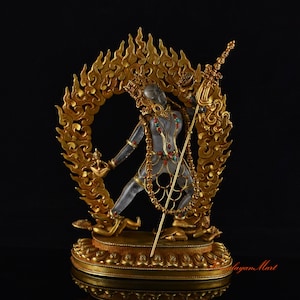 Fine Quality Hand Carved Gold Plated Copper Tibetan Buddhist Crystal Vajrayogini / Bajrayogini Dakini Ritual Statue Rupa from Patan, Nepal