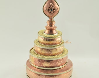 Hand Made Copper Tibetan Buddhist Religious Ceremonial Ritual Offering Mandala Set for Monastery Altar Shrine from Patan, Nepal