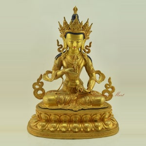 Fine Quality Beautifully Hand Carved 24 Karat Gold Gilded Hand Painted Face Vajrasattva / Dorjesempa Copper Statue from Patan, Nepal