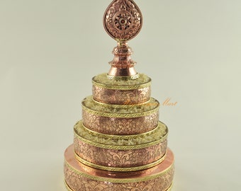 Beautifully Hand Made Copper Tibetan Buddhist Ritual Offering Mandala Set for Shrine Monastery Alter from Patan, Nepal