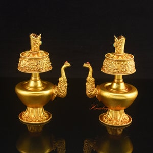 Fine Quality Handmade Tibetan Buddhist Bhumpa Bhumba Ritual Vase Set from Patan, Nepal for Ritual Ceremony in Altar Shrine Monastery