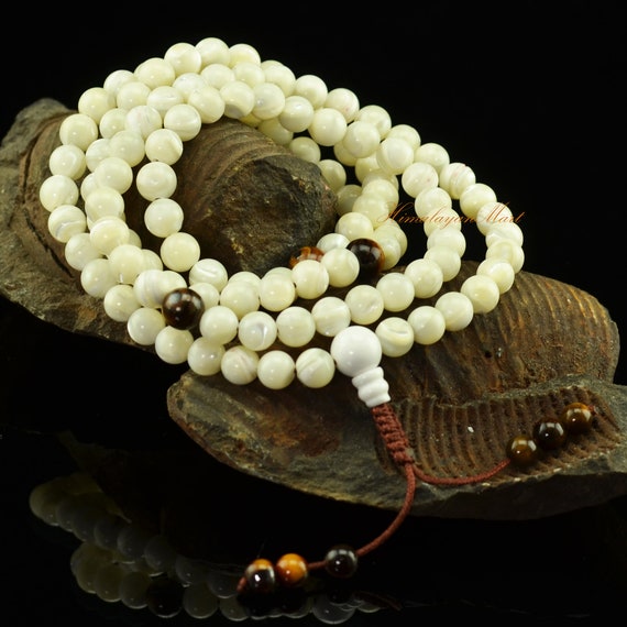 8 Mm Natural Mother of Pearl Beads With Tiger Eye Partition Beads Spiritual Meditation Buddhist Tibetan 108 Prayer Beads Japa Mala Etsy Canada