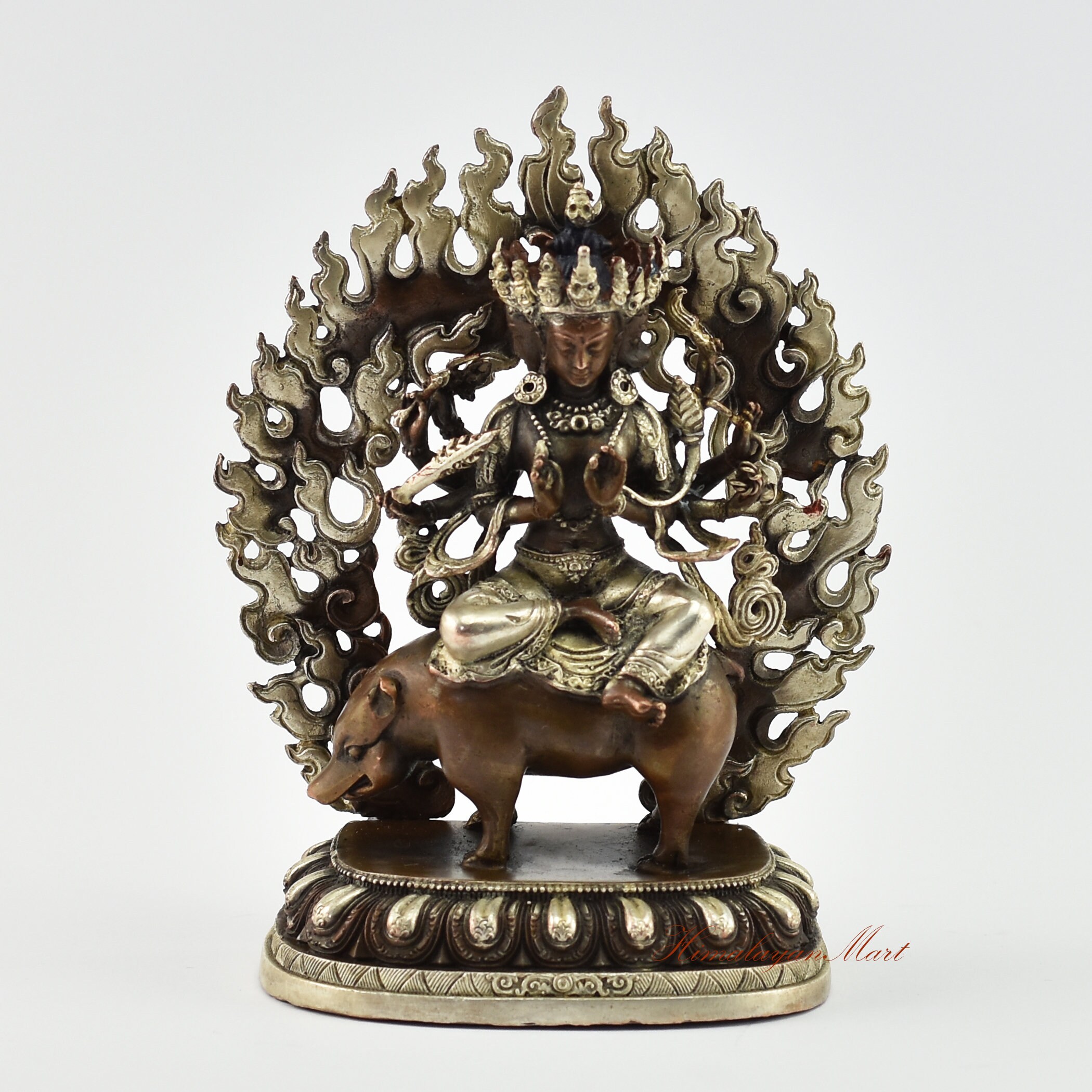 Tibetan Marichi Statue: Silver Plated Copper Buddhist Goddess Rupa