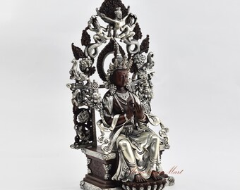 手彫りの弥勒仏像：銀メッキ銅合金、パタン（ネパール） - Etsy 日本