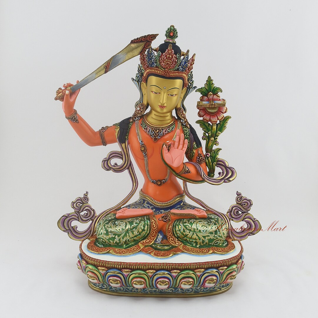 Hand Carved Manjushree Statue: 24K Gold Gilded Tibetan Buddhist Rupa - Etsy