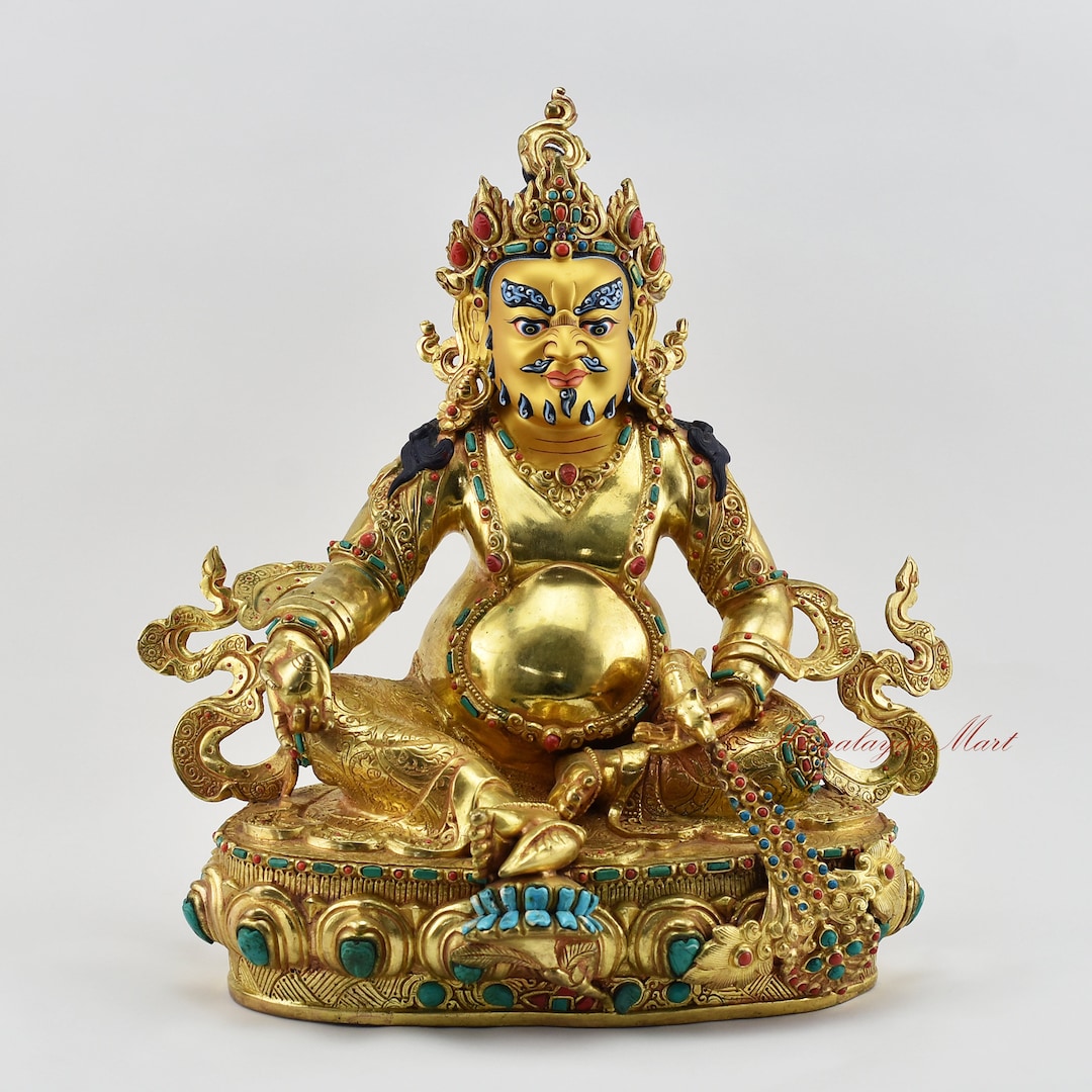 Hand Carved Gold Inlaid Yellow Dzambhala Statue: Tibetan Buddhist ...