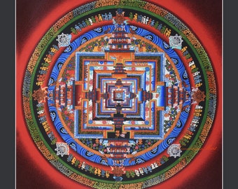 Hand Painted Kalachakra Mandala Thangka: 24K Gold Tibetan Art