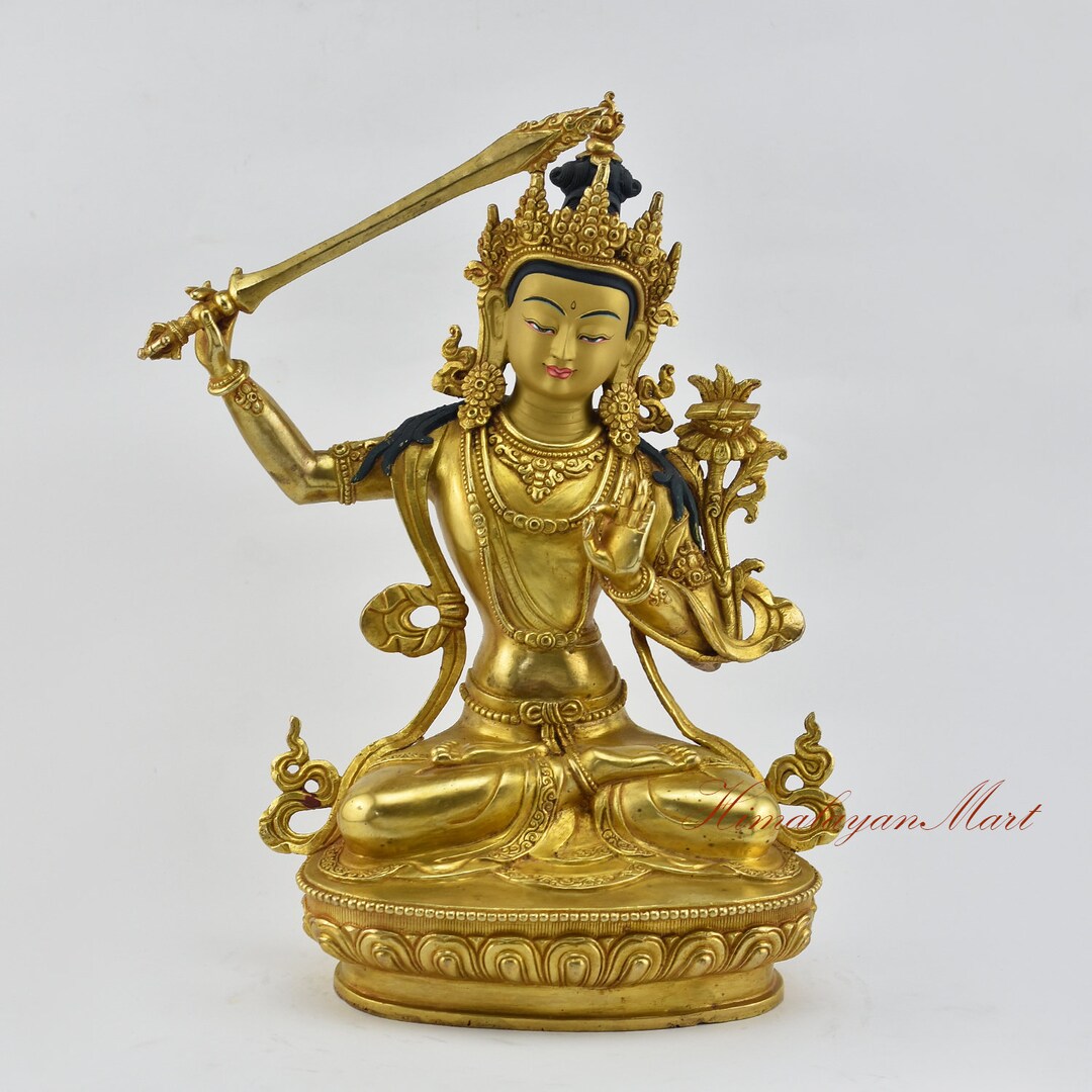 Gold Gilded Manjushri Statue: Hand-carved Tibetan Buddhist Rupa - Etsy