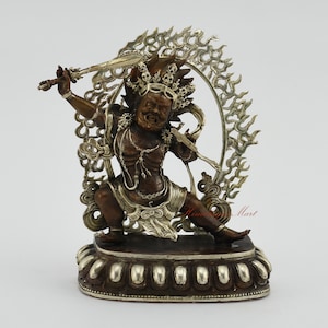 Fine Quality Silver Plated in Oxidation Finish Buddhist Tibetan Religious Black Manjushri / Jampel Nagpo Copper Statue Rupa from Patan Nepal