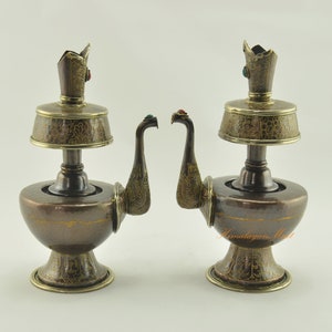 Fine Quality Hand Made Tibetan Buddhist Oxidized Copper Alloy Ceremonial Ritual Bhumpa Set for Shrine / Altar / Monastery from Patan, Nepal