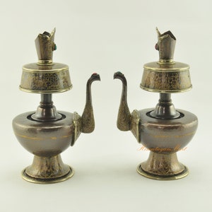 Fine Quality Hand Made Tibetan Buddhist Oxidized Copper Alloy Ceremonial Ritual Bhumba Set for Shrine / Altar / Monastery from Patan, Nepal