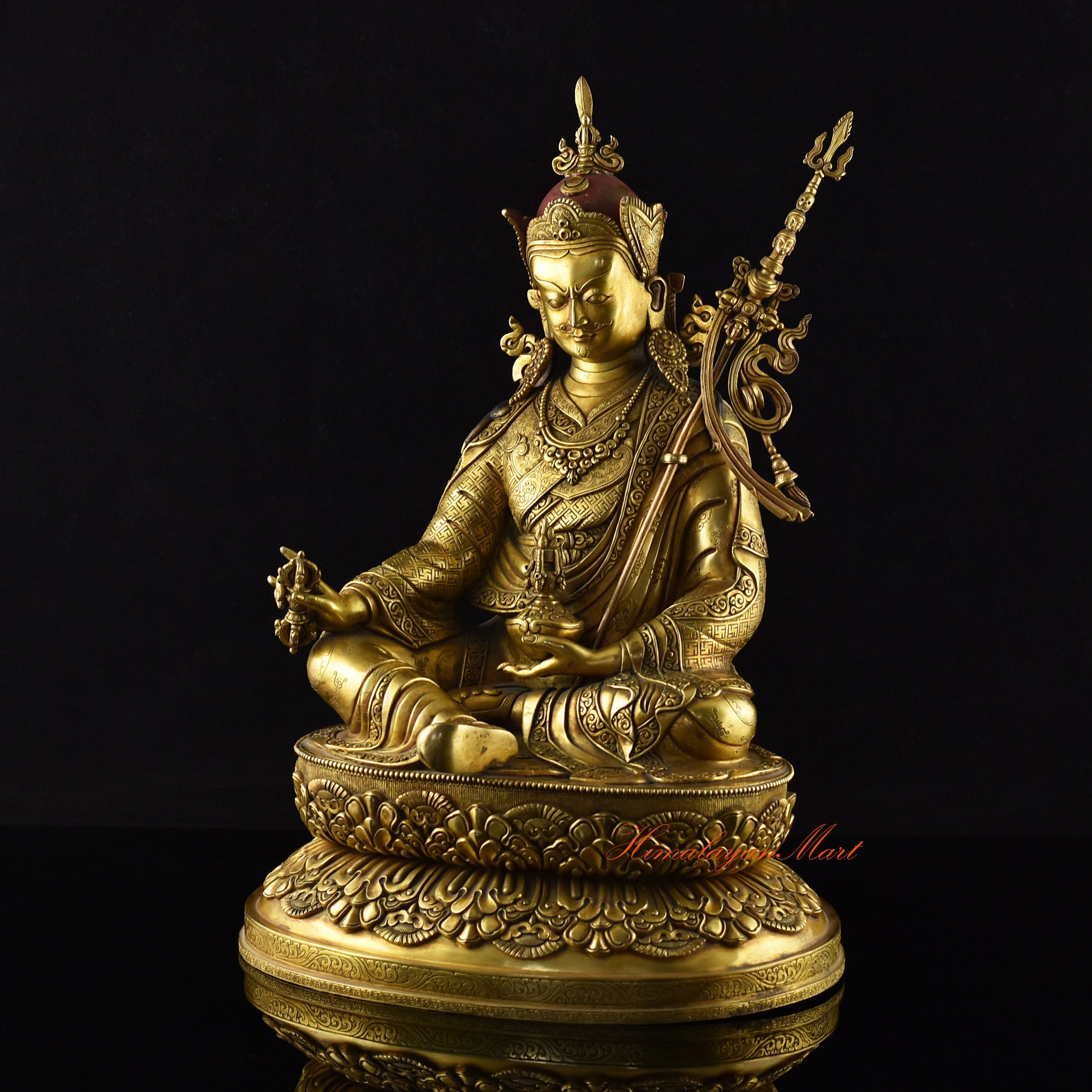 24K Gold Inlaid Guru Rinpoche Statue: Hand-carved Tibetan Buddhist Rupa ...