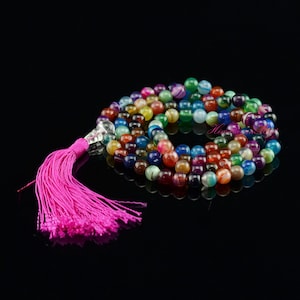 8 mm Agate 108 Beads Tibetan Buddhist Spiritual Meditational Prayer Beads Japa Mala