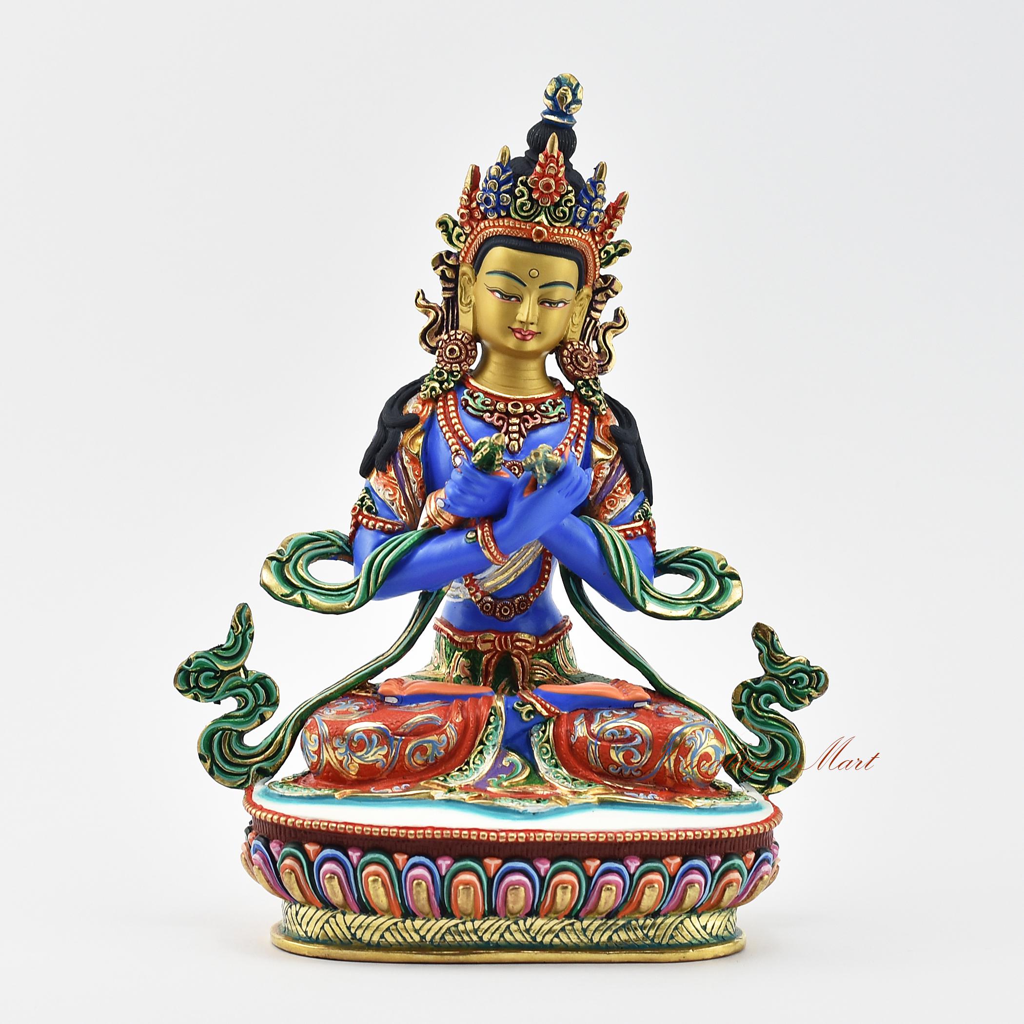 Hand Carved Vajradhara Statue, 24 Karat Gold Gilded, Tibetan Buddhist Rupa