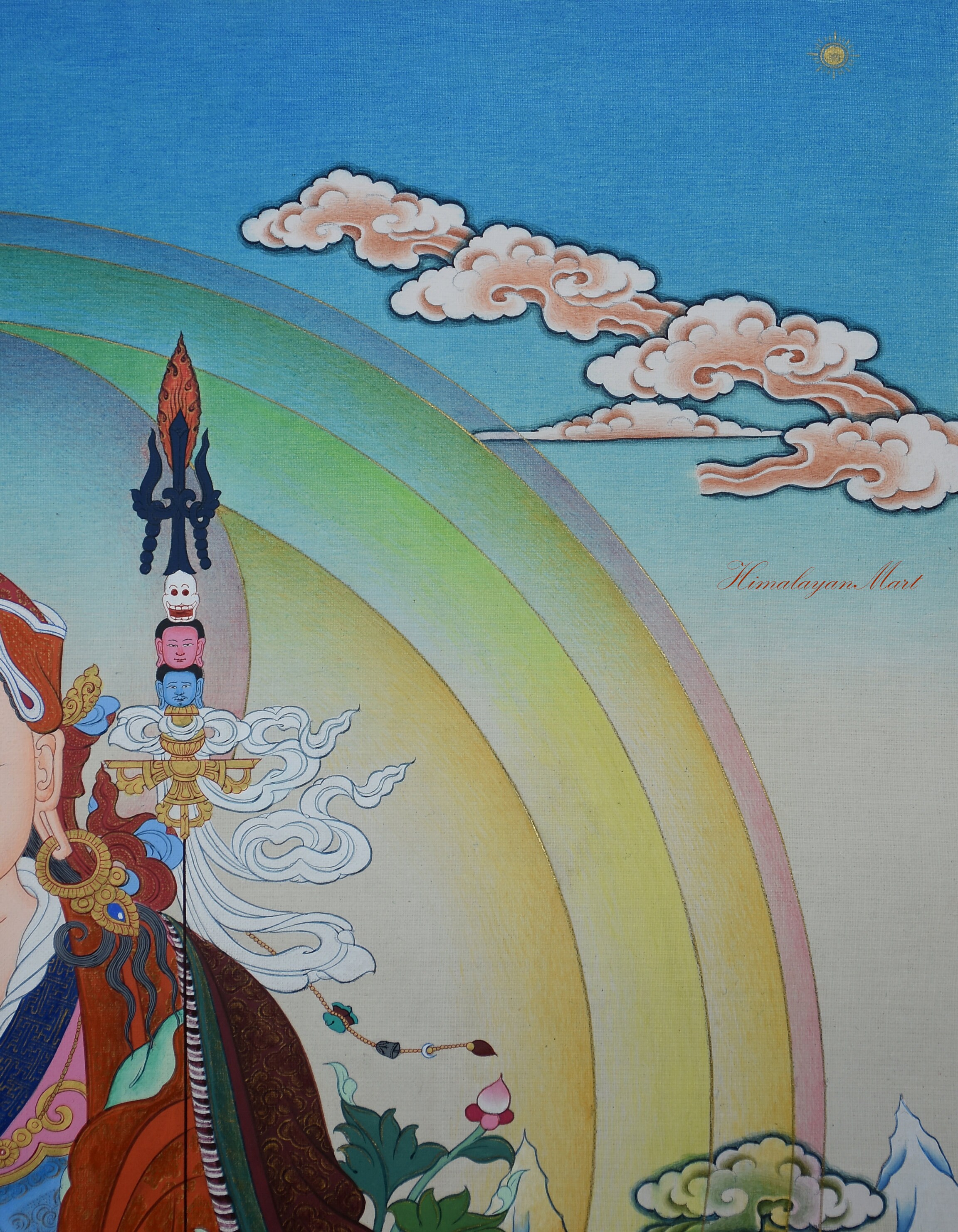 Thangka Guru Rinpoche Leinwandbild – 40x50 Cm Mit Goldenem Holzrahmen, Hochwertiger Druck