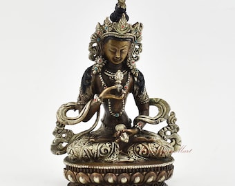 Silver Plated Vajrasattva Statue: Tibetan Buddhist Altar Shrine Decor