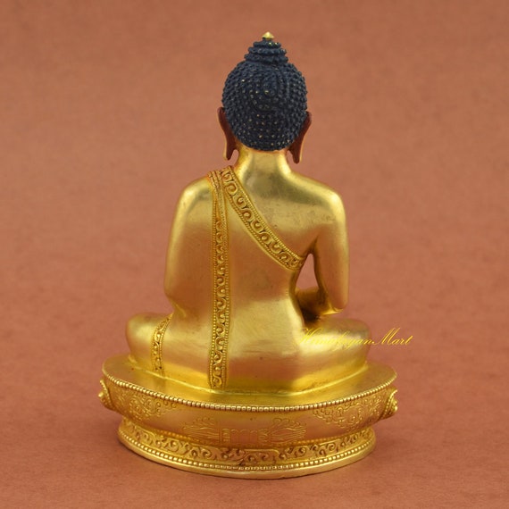 24K Gold Gilded Amitabha Buddha Statue, Hand Carved Copper Alloy
