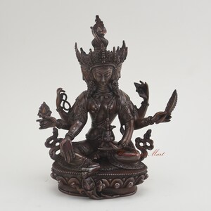 Fine Quality Hand Carved Tibetan Buddhist Ritual Vasundhara Basundhara Copper in Oxidation Finish Ritual Statue Rupa from Patan, Nepal