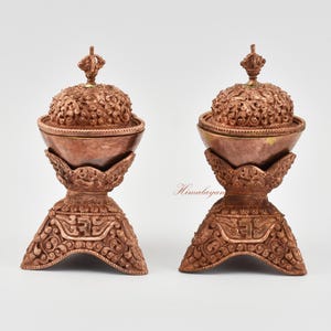 Finely Hand Carved Tibetan Buddhist Ceremonial Ritual Copper Kapala Set for Altar / Shrine Monastery from Patan, Nepal