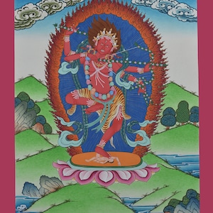 Hand Painted Kurukulla Cotton Canvas Tibetan Thangka Thanka Religious Ritual Wall Hanging Scroll Painting from Patan, Nepal