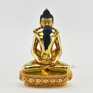 Fine Quality Hand Carved 24 Karat Gold Gilded Tibetan Buddhist Samantabhadra Buddha Yub Yum Copper Statue from Patan, Nepal