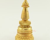 Fine Quality Copper Alloy with Gold Plated Tibetan Buddhist Stupa Chorten Chaitya from Patan, Nepal